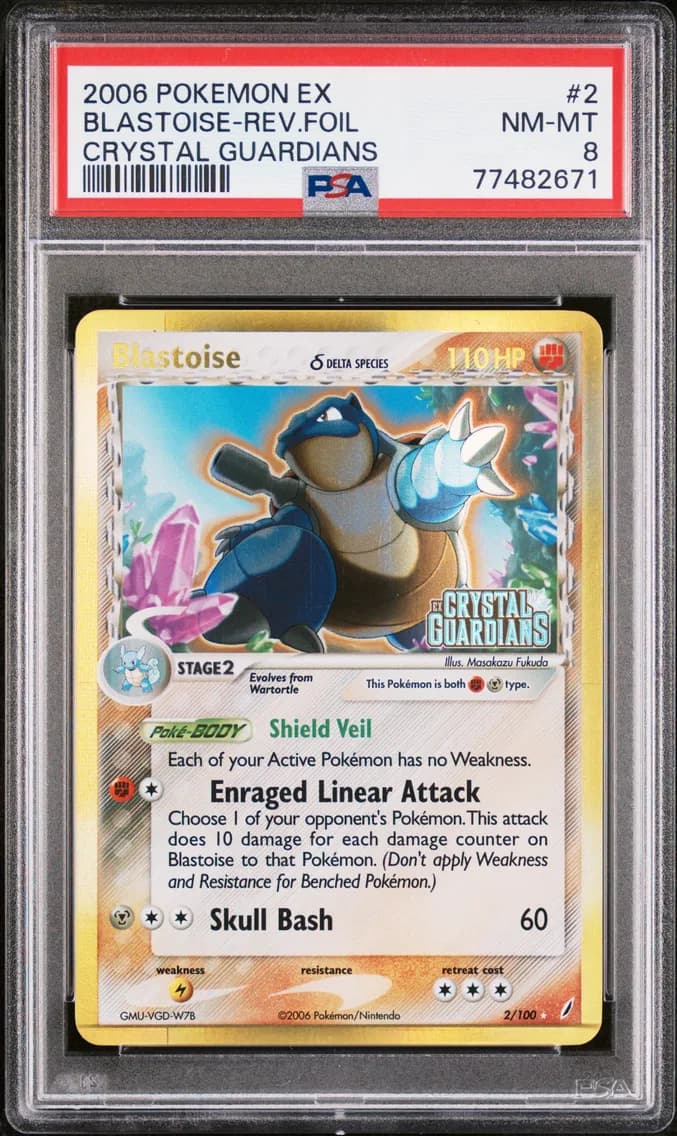 Blastoise-Reverse Foil, EX Crystal Guardians, PSA 8