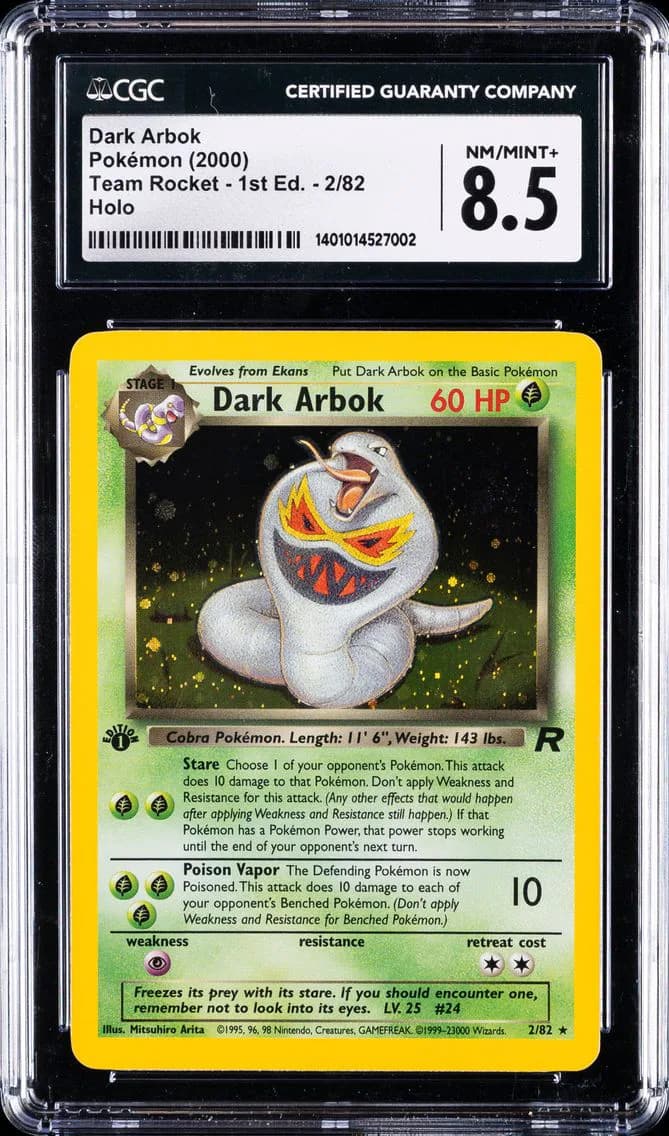 Dark Arbok-Holo 1st Edition, Team Rocket - 1st Edition, CGC 8.5