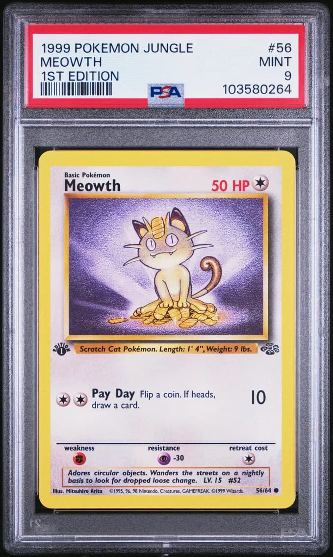 Meowth 1st Edition, Jungle, PSA 9