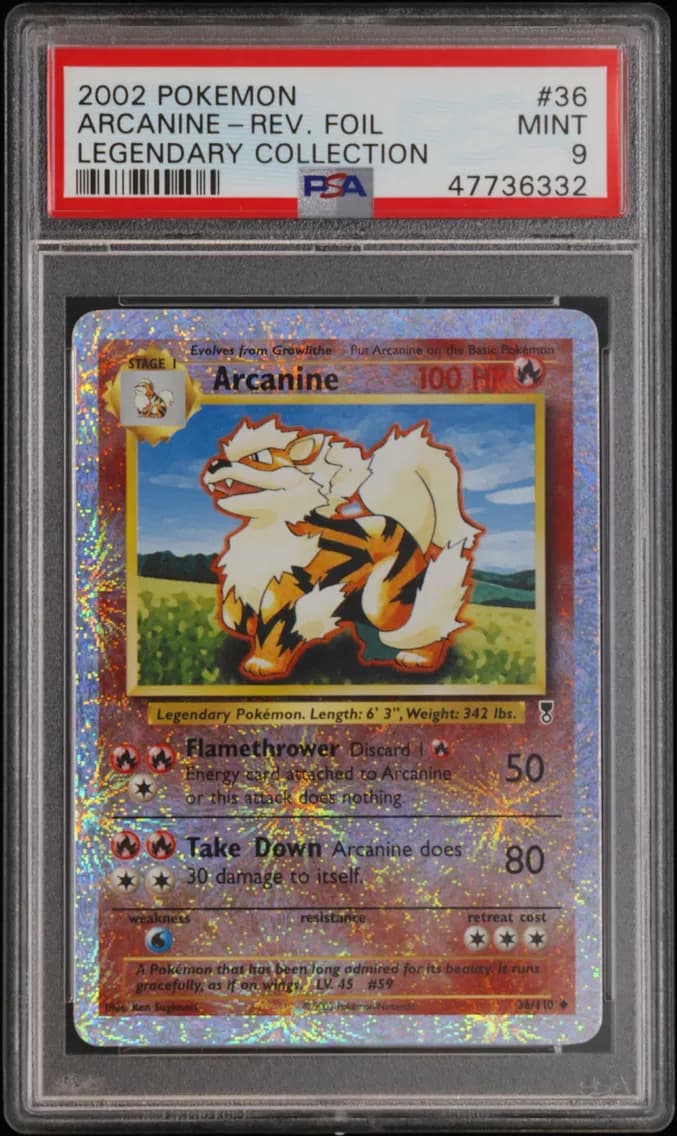 Arcanine-Reverse Foil, Legendary Collection, PSA 9
