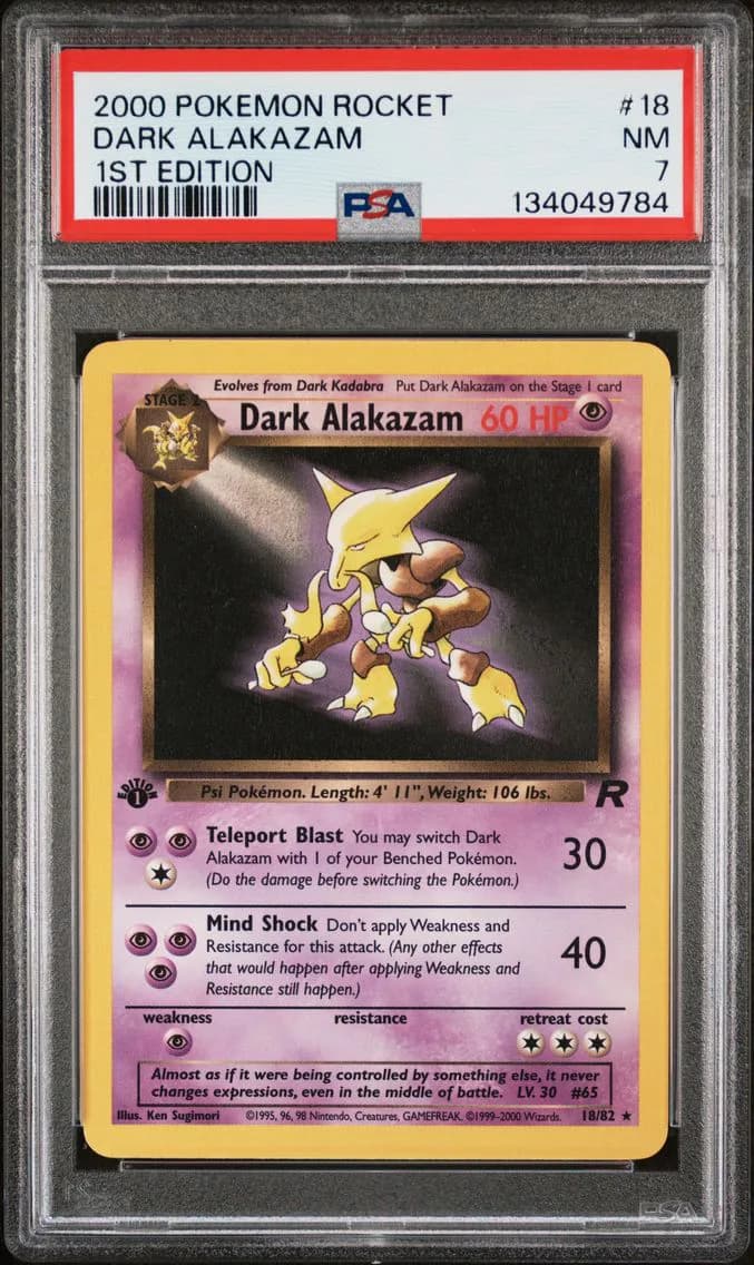 Dark Alakazam 1st Edition, Rocket, PSA 7