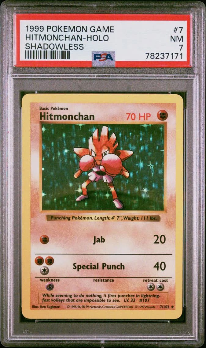 Hitmonchan-Holo Shadowless, Game, PSA 7