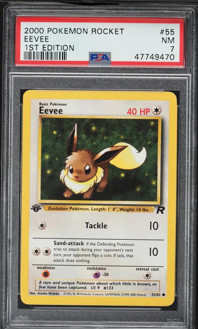 Eevee 1st Edition, Rocket, PSA 7